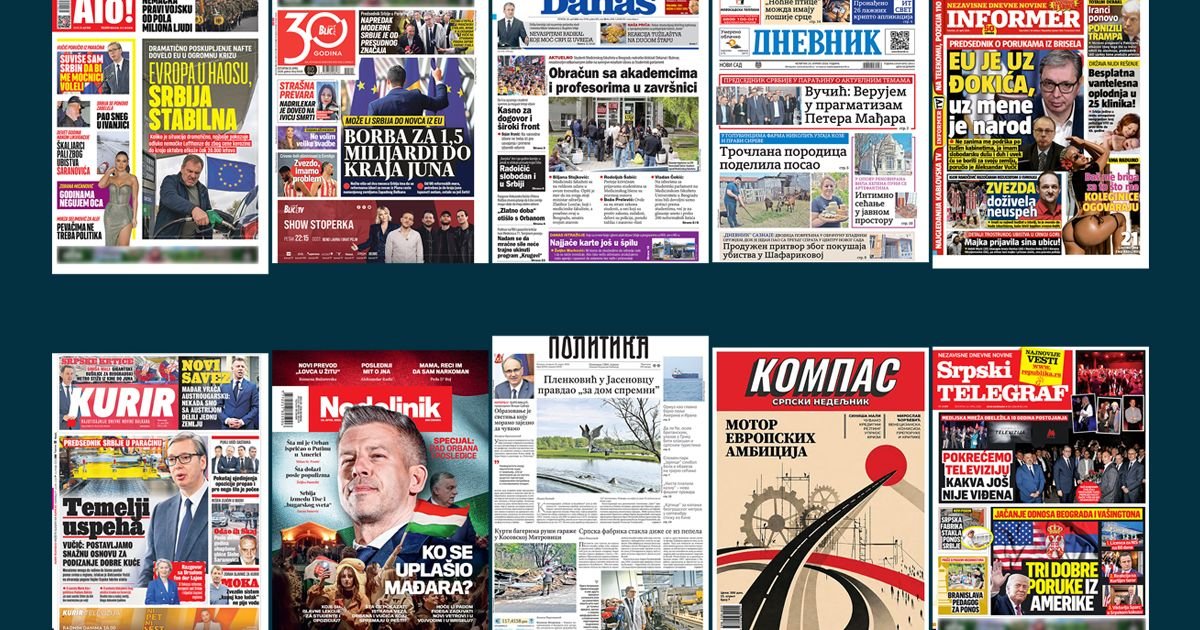 NASLOVNE STRANE SUTRAŠNJIH NOVINA: Prelistavanje štampe za četvrtak, 23. april 2026. godine