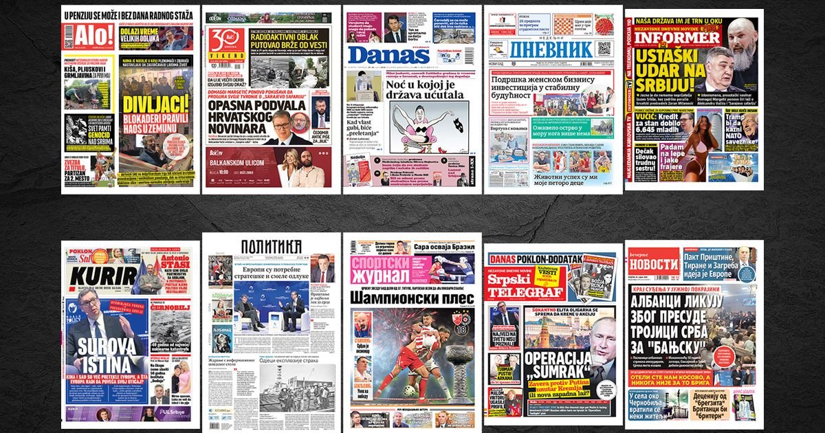 NASLOVNE STRANE SUTRAŠNJIH NOVINA: Prelistavanje štampe za nedelju, 26. april 2026. godine