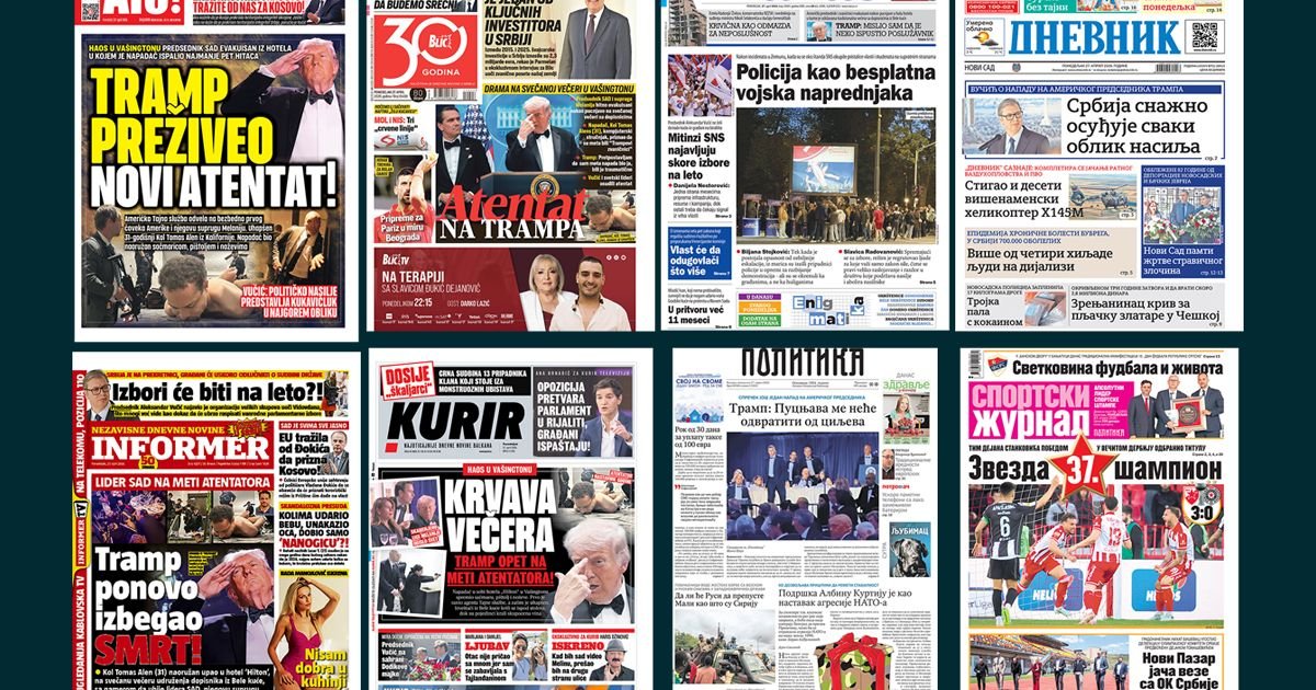 NASLOVNE STRANE SUTRAŠNJIH NOVINA: Prelistavanje štampe za ponedeljak, 27. april 2026. godine