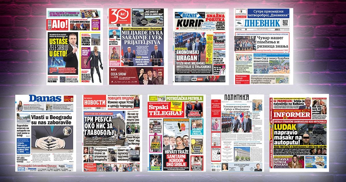 NASLOVNE STRANE SUTRAŠNJIH NOVINA: Prelistavanje štampe za sredu, 29. april 2026. godine