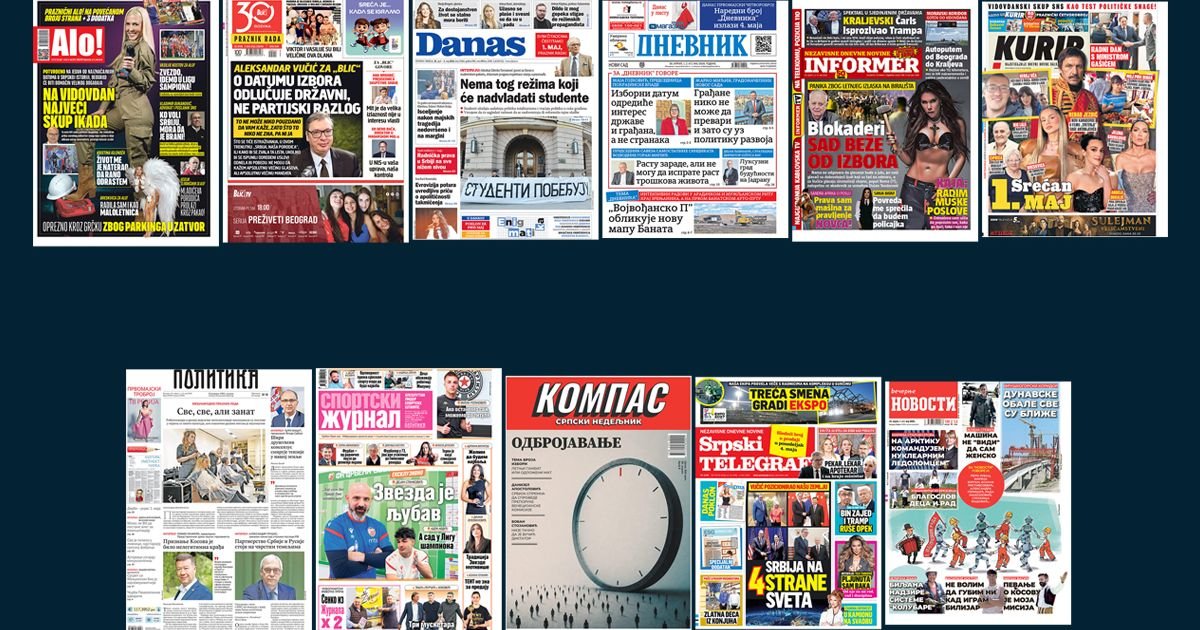 NASLOVNE STRANE PRAZNIČNIH BROJEVA: Prelistavanje štampanih izdanja do 3. maja 2026. godine