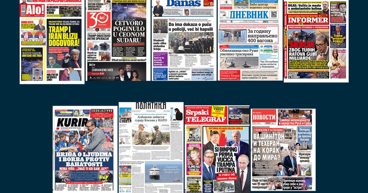 NASLOVNE STRANE SUTRAŠNJIH NOVINA: Prelistavanje štampe za četvrtak, 7. maj 2026. godine