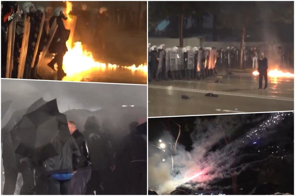 OPSADNO STANJE NA ULICAMA TIRANE! Haos pred zgradom vlade, demonstranti bacali Molotovljeve koktele, policija ih rasterivala vodenim topom i suzavcem (VIDEO)