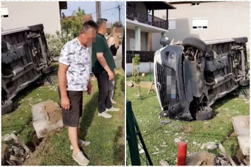 LJUDE DOČEKAO UŽASAN PRIZOR ISPRED KUĆE Teška saobraćajka kod Šapca: Muškarac kombijem uleteo u dvorište, vozilo prevrnuto na bok (VIDEO)