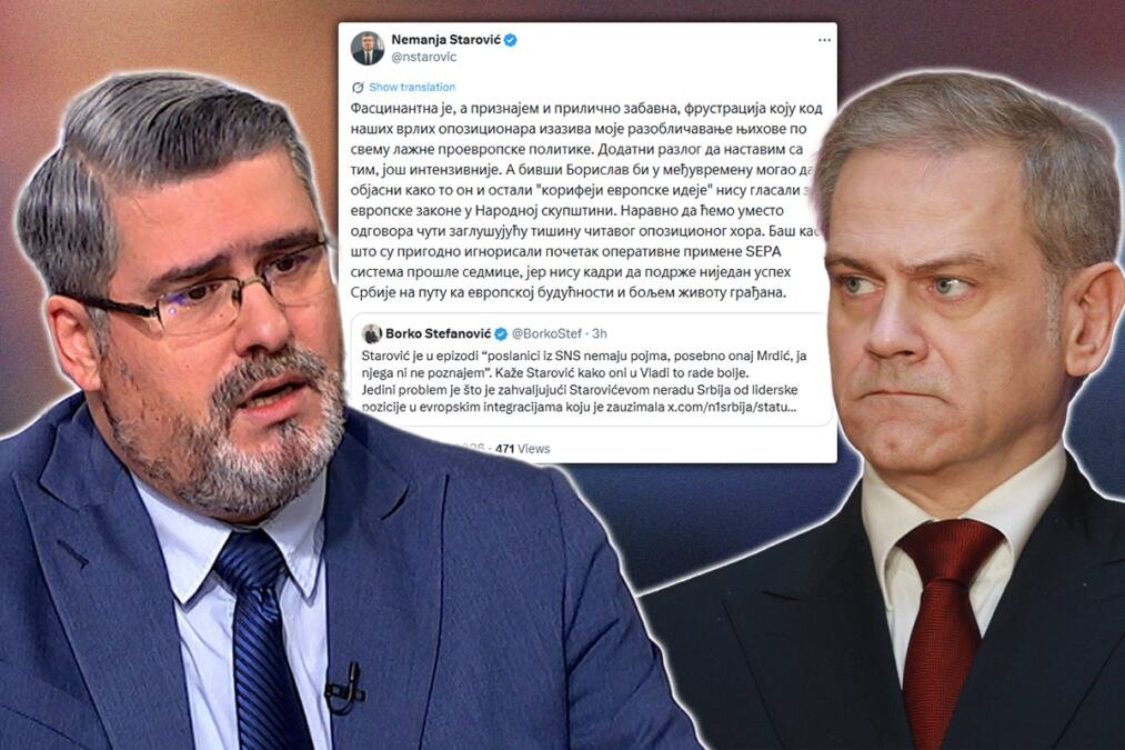 STAROVIĆ ODBRUSIO BORKU STEFANOVIĆU: "Nek objasni kako 'prvaci evropske ideje' nisu glasali za evropske zakone"