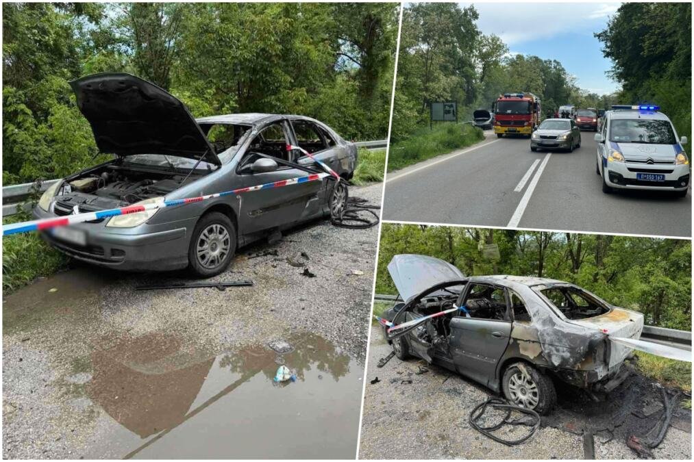 TELO VOZAČA UGLJENISANO, AUTO UNUTRA ISTOPLJEN: Ovo je automobil u kom je jutros na putu kod Čačka izgoreo čovek (foto)