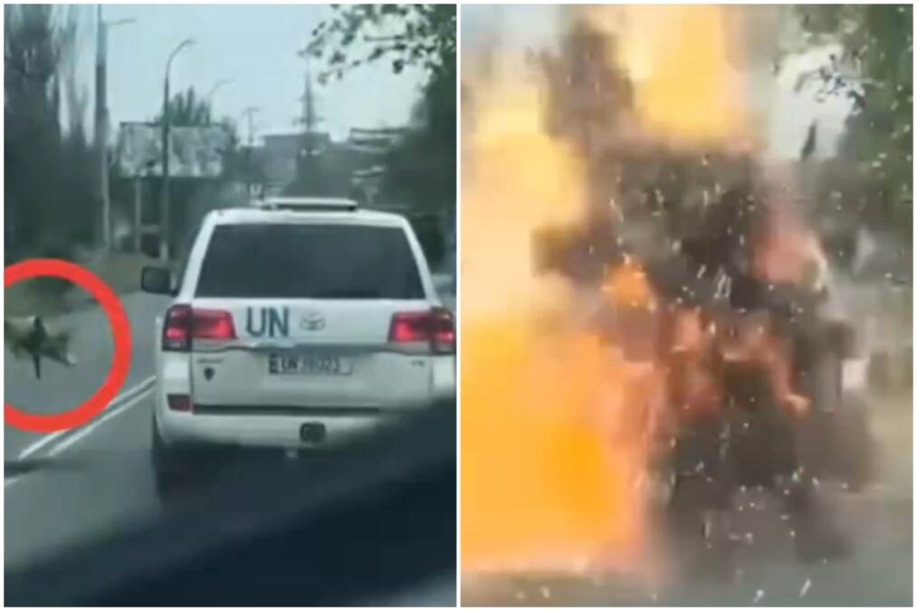 STRAVIČAN SNIMAK RUSKOG "LOVA" U HERSONU! Pogledajte kako su dronovima napali konvoj UN, kamere zabeležile POSLEDNJE TRENUTKE pre udara (VIDEO)