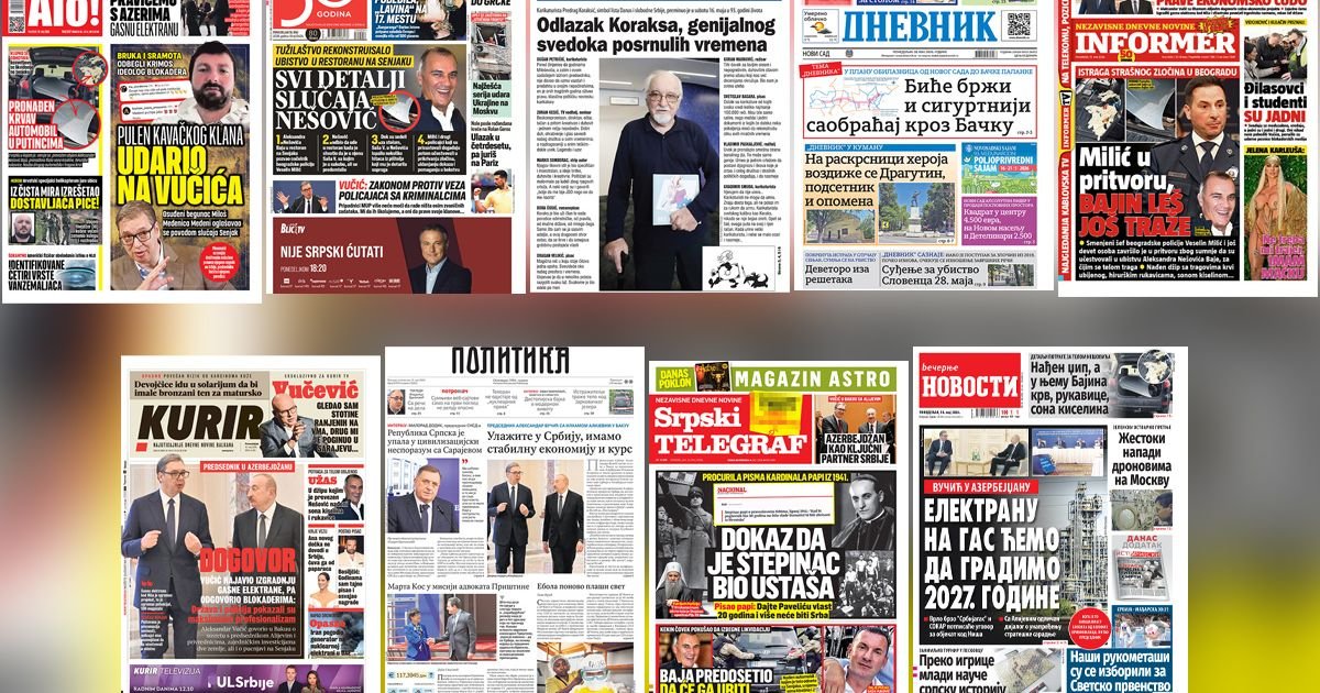 NASLOVNE STRANE SUTRAŠNJIH NOVINA: Prelistavanje štampe za ponedeljak, 18. maj 2026. godine