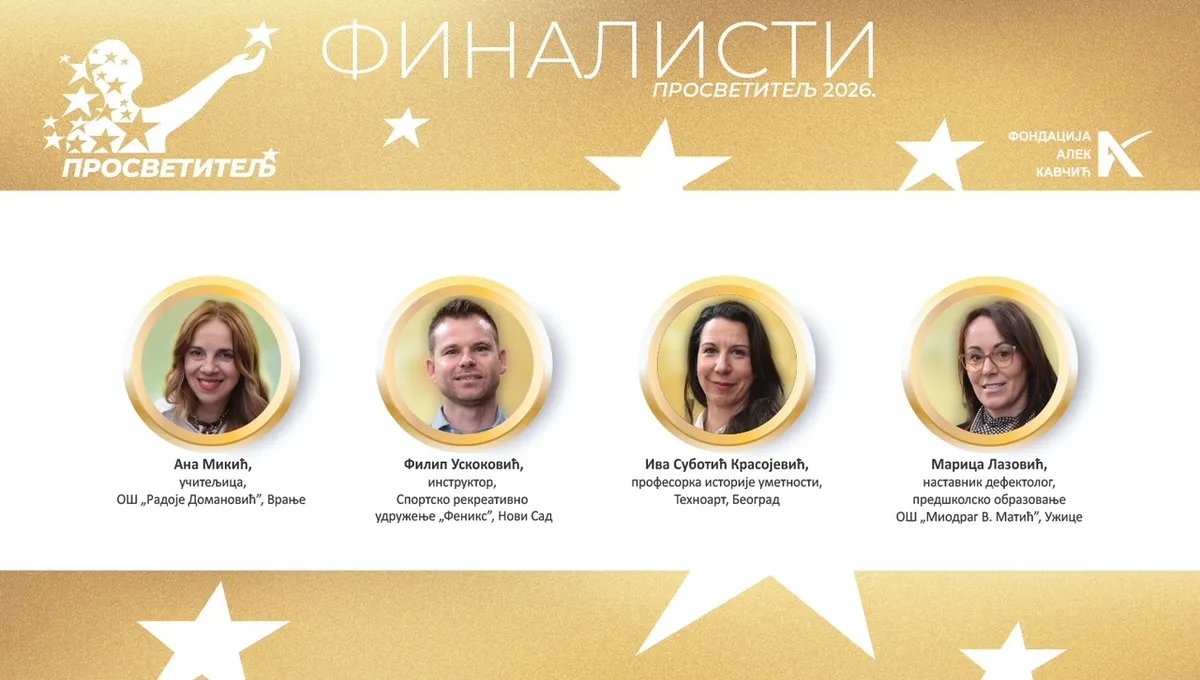 Izuzetni nastavnici iz Vranja, Užica, Beograda i Novog Sada finalisti nastavničke nagrade "Prosvetitelj" za 2026. godinu