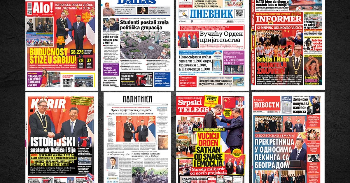 NASLOVNE STRANE SUTRAŠNJIH NOVINA: Prelistavanje štampe za utorak, 26. maj 2026. godine