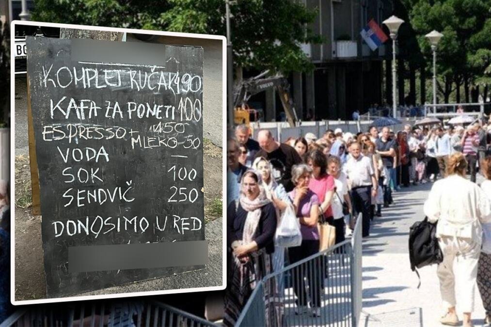 Komšije pomažu vernicima ispred hrama Svetog Save: Dele vodu, kišobrane i slatkiše, a kafići odnose ručak u red za 490 dinara! Jedan lokal sve iznenadio