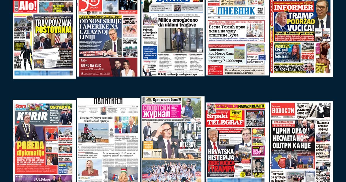 NASLOVNE STRANE SUTRAŠNJIH NOVINA: Prelistavanje štampe za utorak, 2. jun 2026. godine