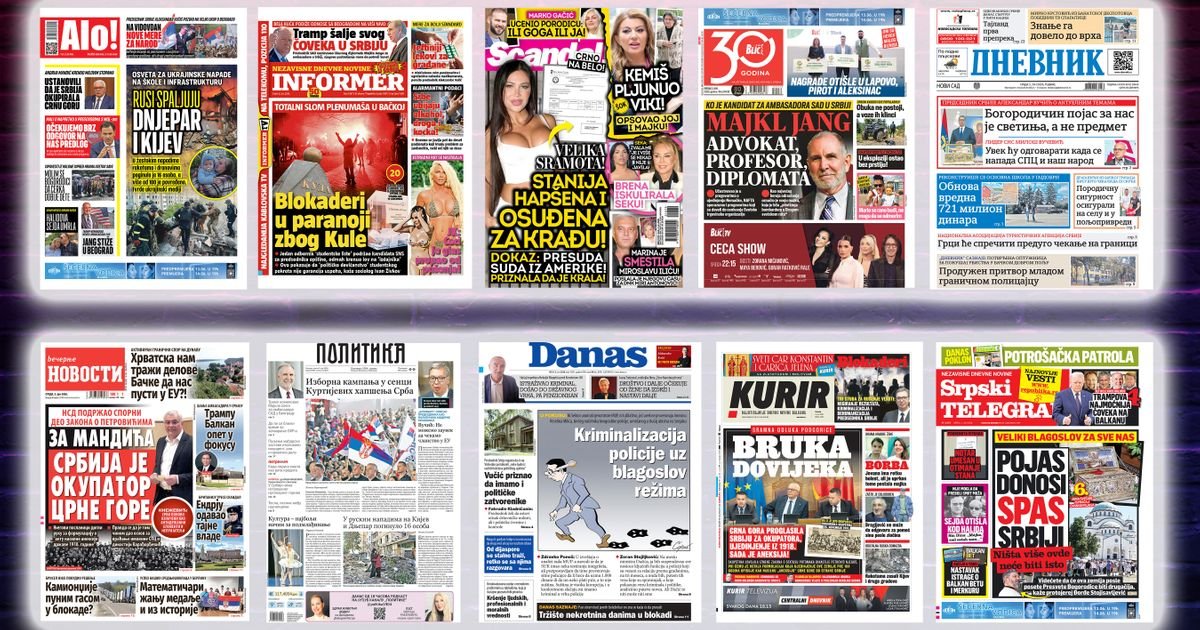 NASLOVNE STRANE SUTRAŠNJIH NOVINA: Prelistavanje štampe za sredu, 3. jun 2026. godine
