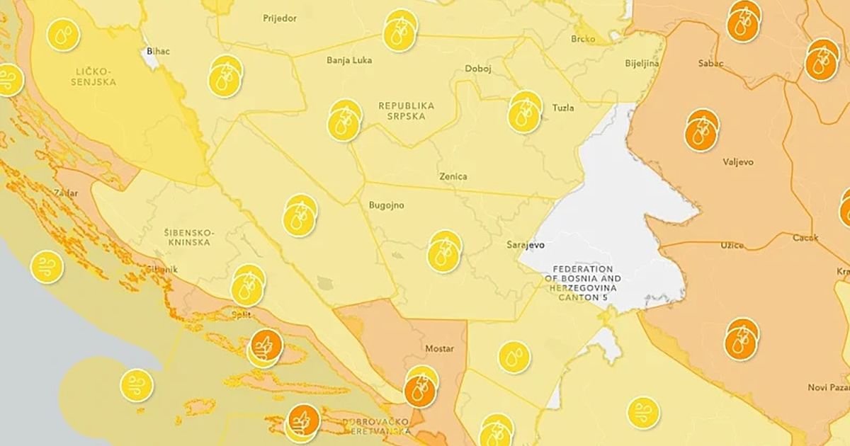 Narandžasti meteolarm na snazi u delu BIH: Stižu snažni pljuskovi i grmljavina, povećana pretnja od poplava