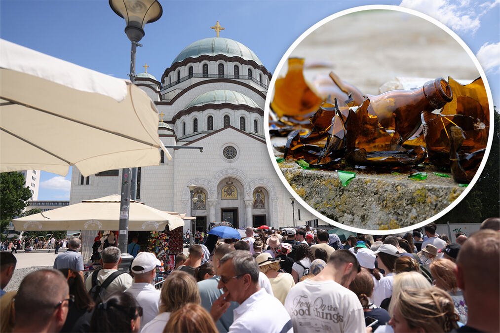 ŽENA GAĐALA VERNIKE STAKLENIM FLAŠAMA: Haos na Vračaru - zasula ljude koji su u redu čekali da celivaju pojas Presvete Bogorodice