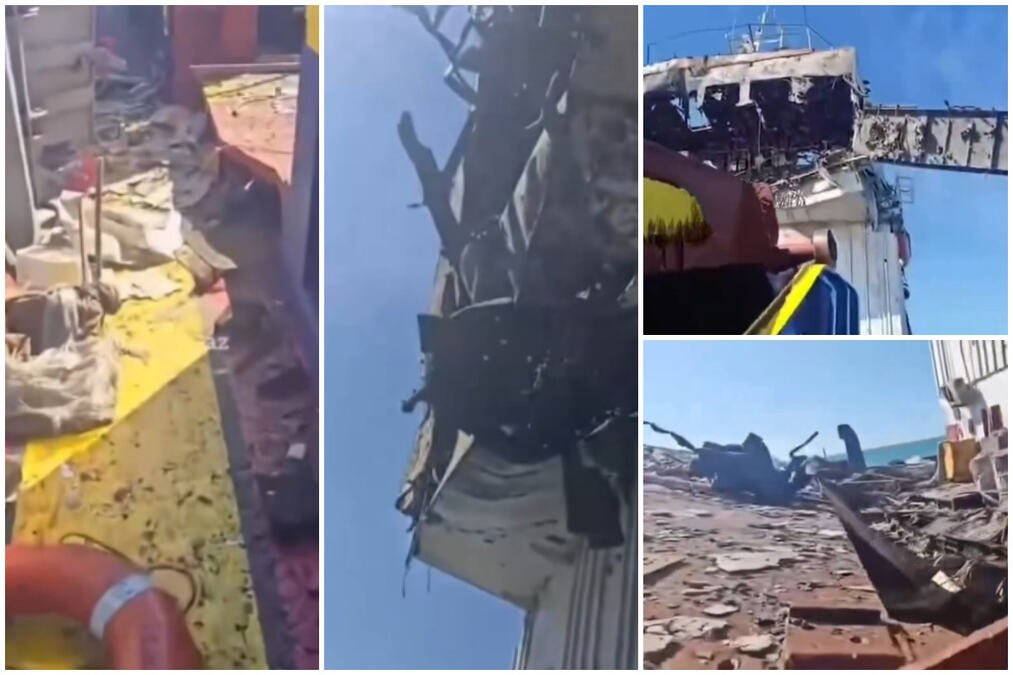 POKOLJ NA AZOVSKOM MORU, DRON SPRŽIO TERETNJAKE! Poginulo pet Azerbejdžanaca, Rusija okrivila OVU DRŽAVU za napad: Pogledajte jezive posledice udara (VIDEO)