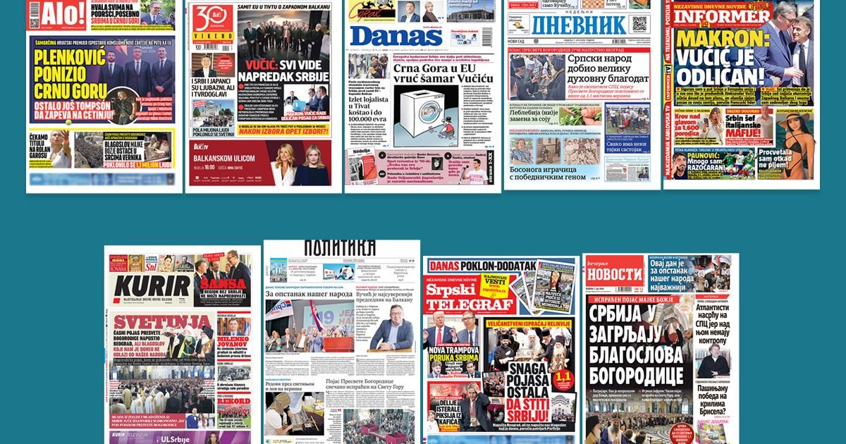 NASLOVNE STRANE SUTRAŠNJIH NOVINA: Prelistavanje štampe za nedelju, 7. jun 2026. godine