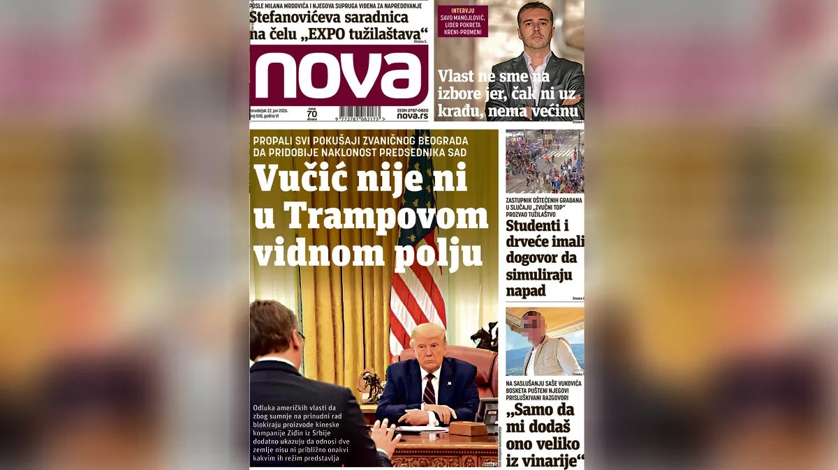 "Nova" piše: Vučić da objavi detalje dogovora studenata i drveća