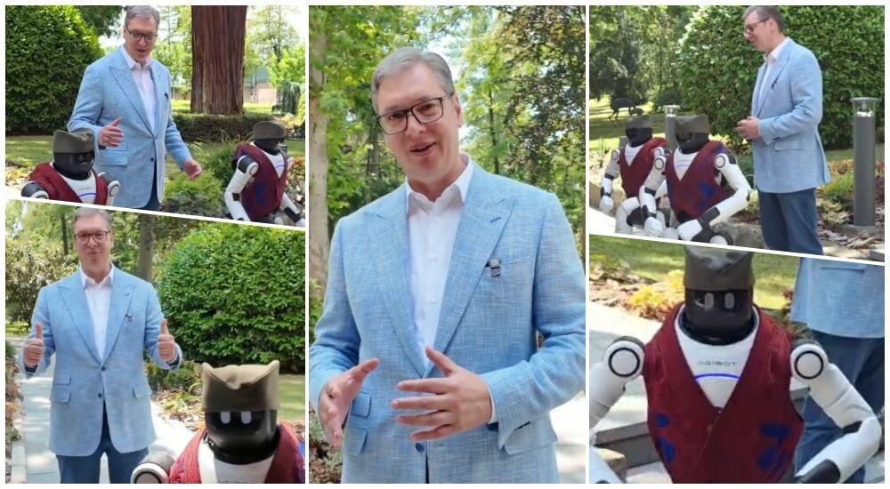 VUČIĆ PREDSTAVIO MILUTINA I DRAGUTINA! Predsednik sa robotima u srpskim nošnjama pozvao građane na veliki skup: Da pokažemo svima šta je budućnost (VIDEO)