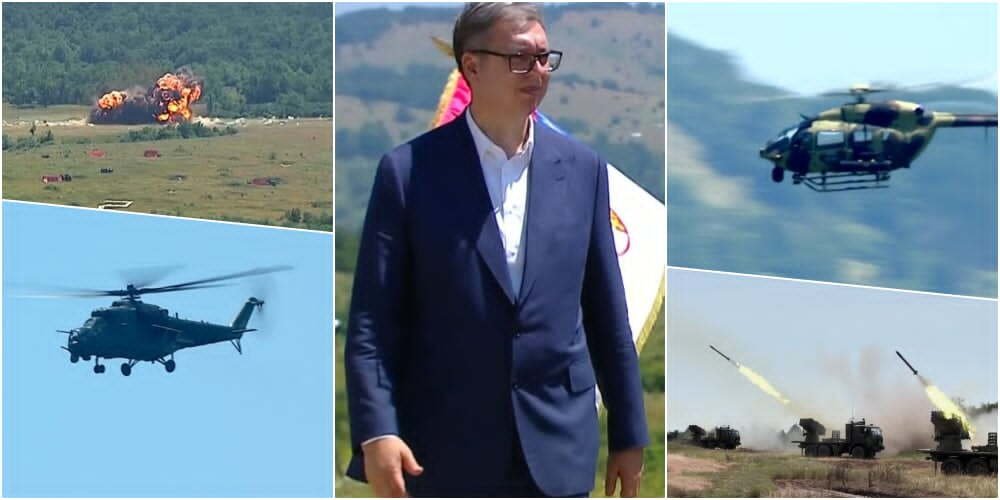 "VAMPIRI" ZASULI METE RAKETAMA, KORIŠĆENI I TERMOBARIČNI PROJEKTILI! Predsednik Vučić prisustvuje prikazu na Pasuljanskim livadama, SPEKTAKULARNE SCENE (FOTO)