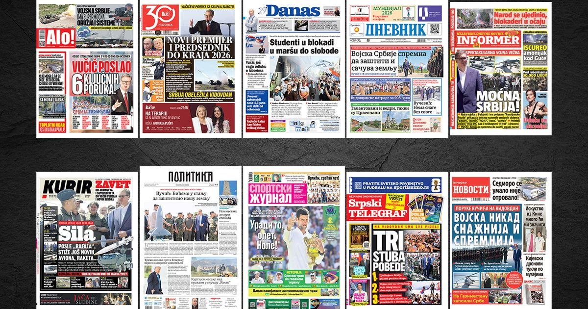 NASLOVNE STRANE SUTRAŠNJIH NOVINA: Prelistavanje štampe za ponedeljak, 29. jun 2026. godine