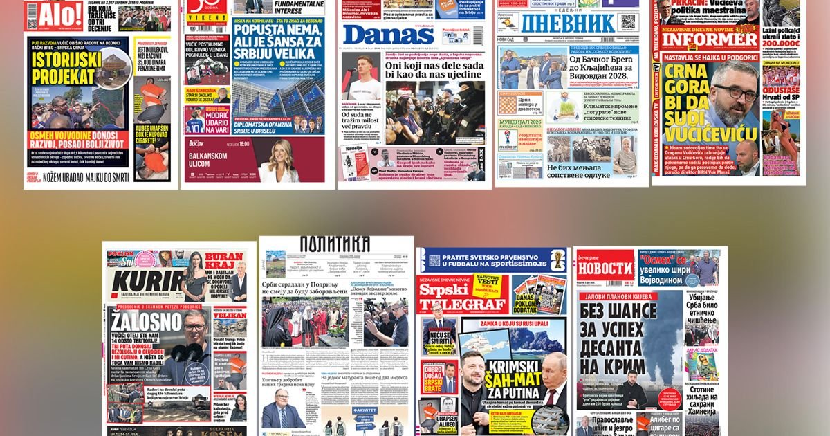 NASLOVNE STRANE SUTRAŠNJIH NOVINA: Prelistavanje štampe za nedelju, 5. jul 2026. godine