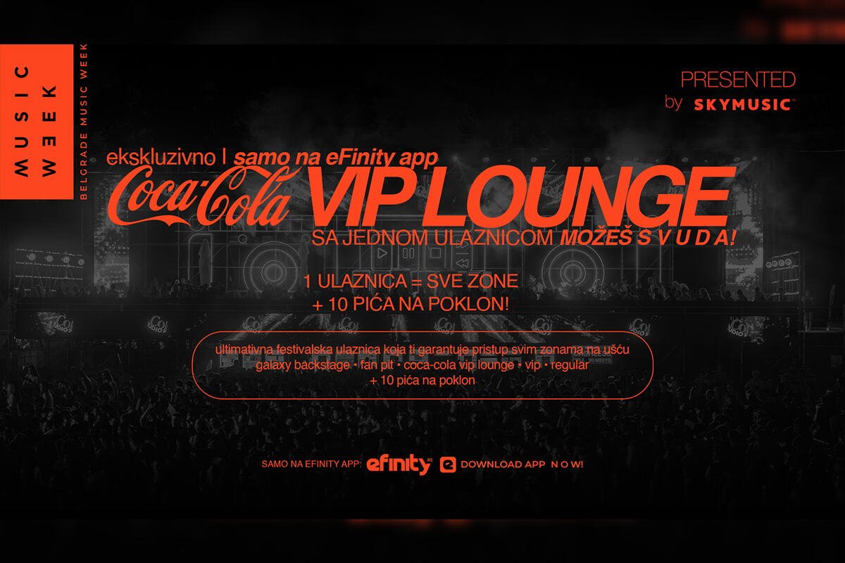 Doživi FULL EXPERIENCE na Belgrade Music Week 26 uz COCA-COLA VIP LOUNGE ulaznicu! Jedna ulaznica, sve festivalske zone i 10 pića na poklon